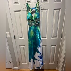 David’s Bridal Blue and Green Prom Dress